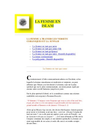 La femme a travers les versets coraniques et la sunnah