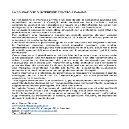 La fondazione di interesse privato a panama