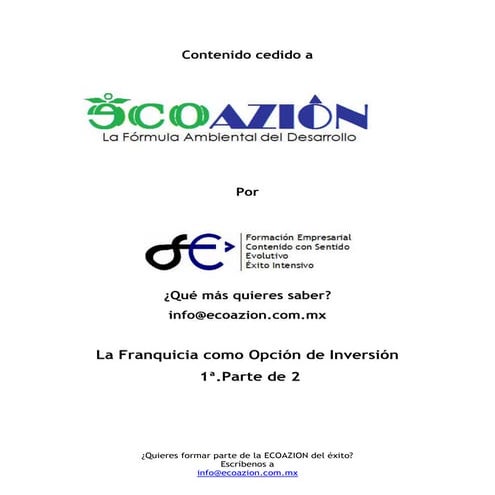 La Franquicia Como Opcion De Inversion 1a Parte