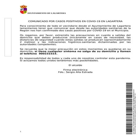 Lagartera comunicado coronavirus