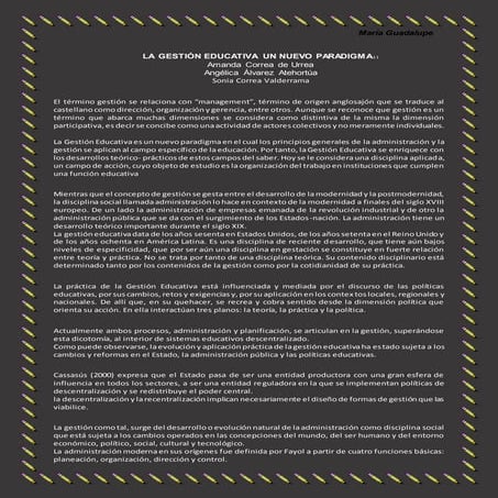 La gestión educativa un nuevo paradigma.