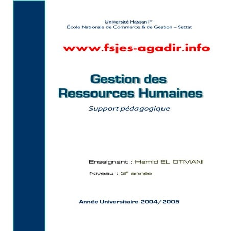 La gestion des ressources humaines (cours pdf)