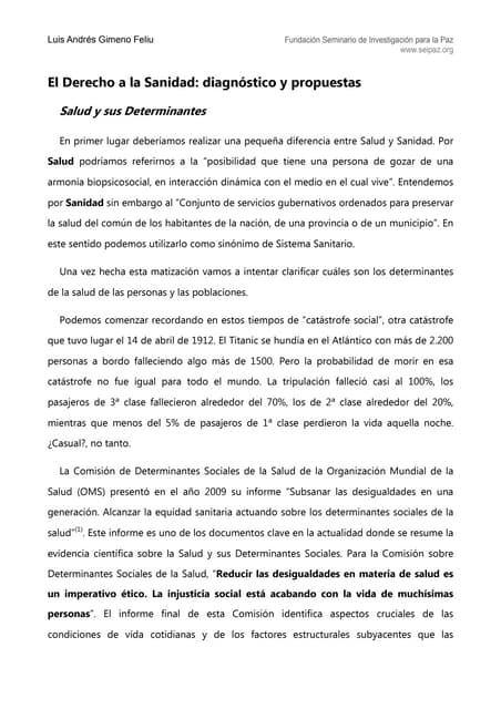 El derecho a la sanidad, diagnóstic...