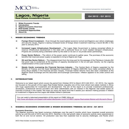Lagos real estate investment report Q4 2012 -  Q1 2013