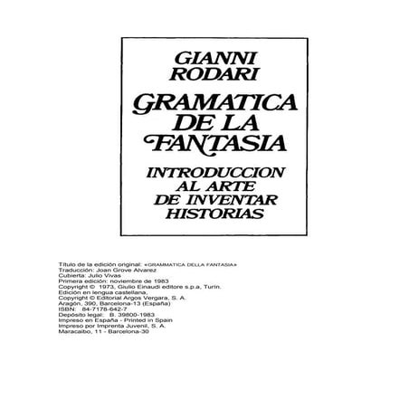 La Gramatica De La Fantasia  Rodari Gianni