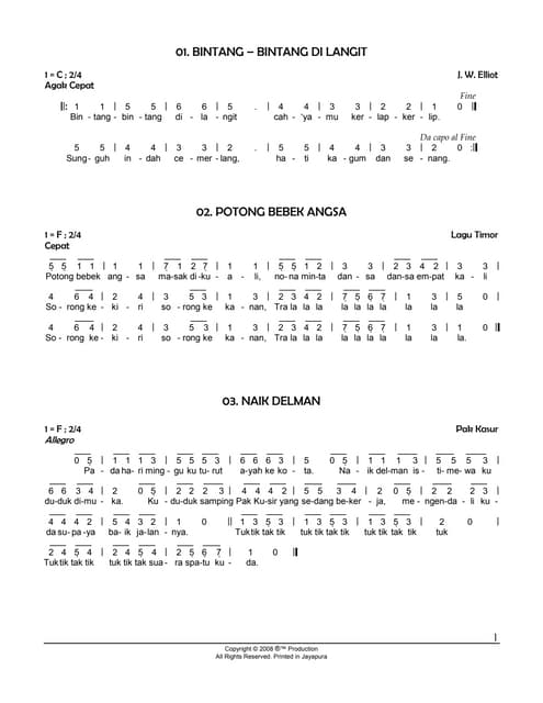 Lagu Anak Sekolah Minggu Not Angka Lagu anak anak - not angka