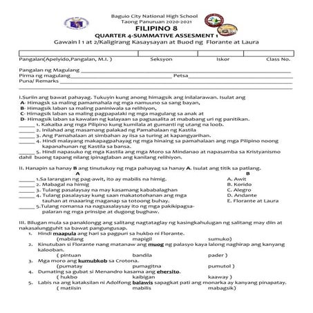 QUARTER 4 FILIPINO 8 FLORANTE AT LAURA GAWAIN 1-4.pptx