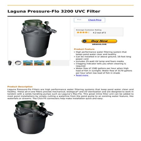 Laguna pressure flo 3200 uvc filter