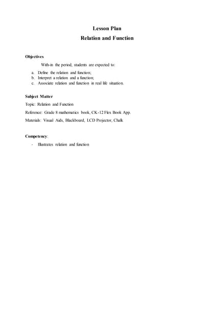 Lesson Plan Sample for Grade 8