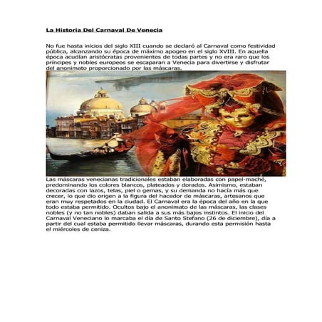 La historia del carnaval de venecia