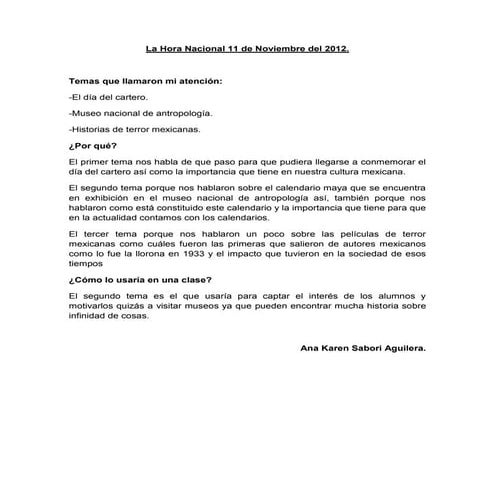 La hora nacional 11 de noviembre del 2012