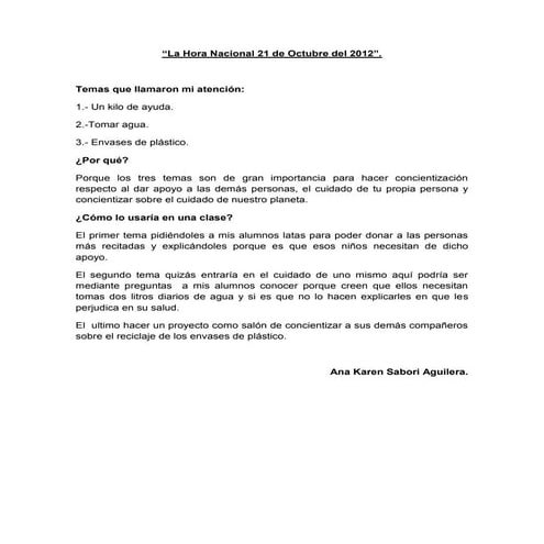 La hora nacional 21 de octubre del 2012