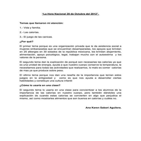 La hora nacional 28 de octubre del 2012