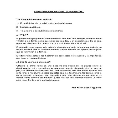 La hora nacional  del 14 de octubre del 2012