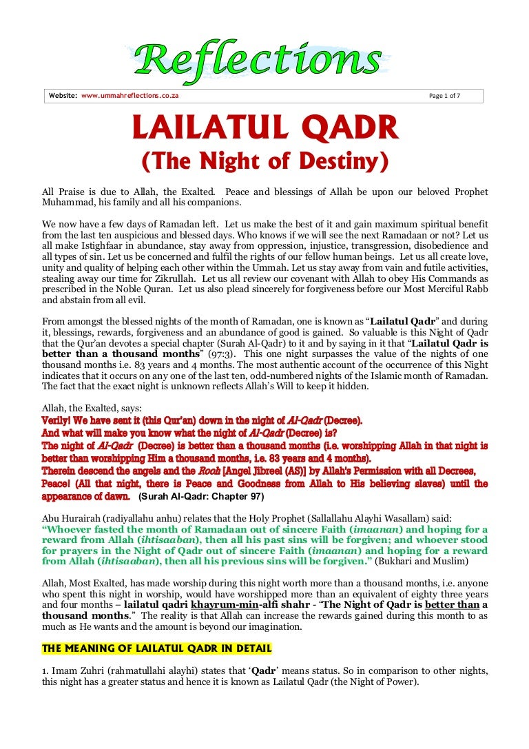 The Blessed Night Of Lailatul Qadr