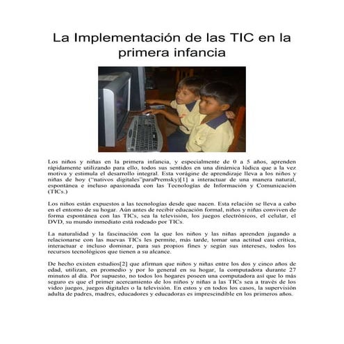 La implementación de las tic en la primera infancia