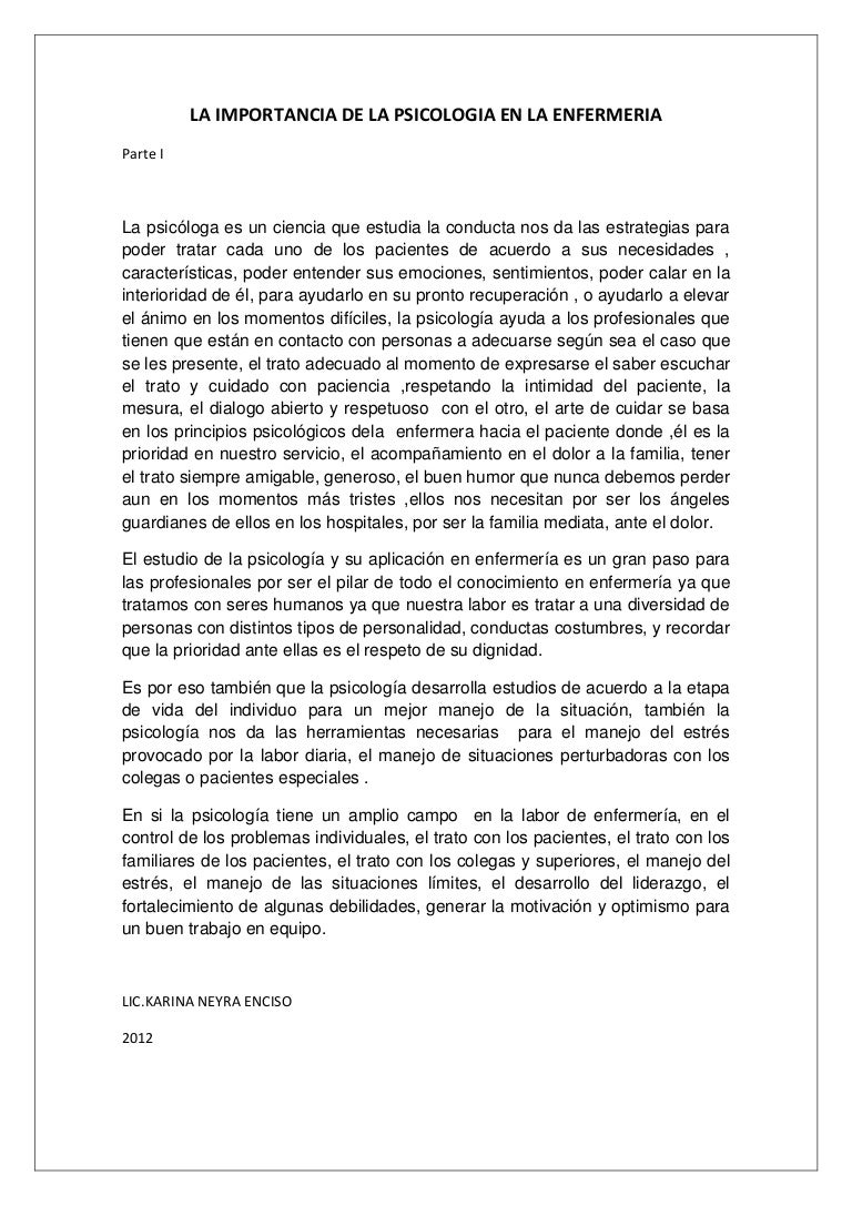 La importancia de la psicologia en la enfermeria La importancia de la psicologia en la enfermeria
