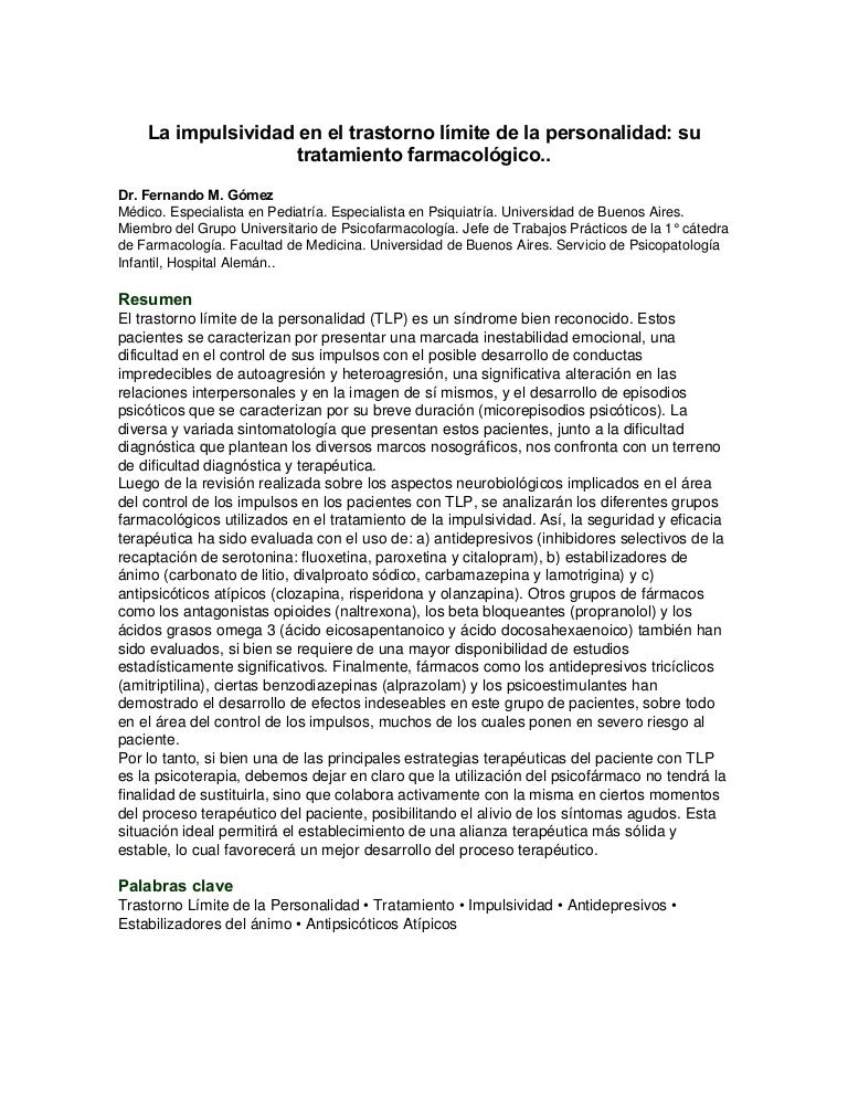 tratamiento farmacologico para el trastorno limite de la personalidad