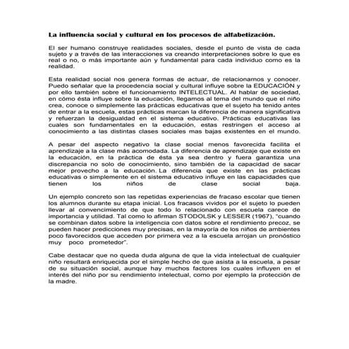 La influencia social y cultural en los procesos de alfabetización | DOCX
