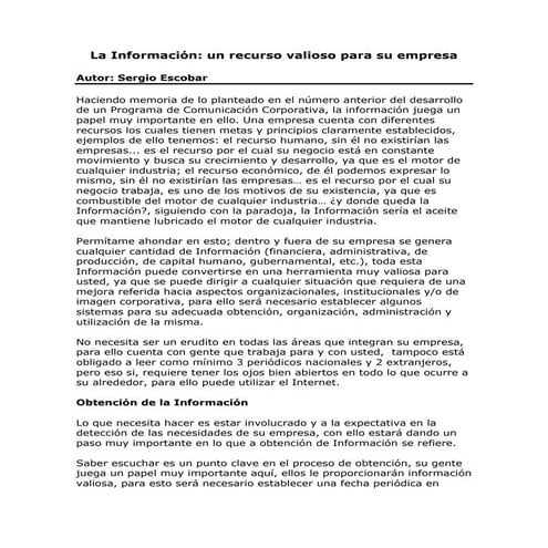 La Información: un recurso valioso para su empresa