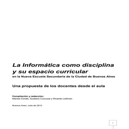 La Informática como disciplina y su espacio curricular en la NES