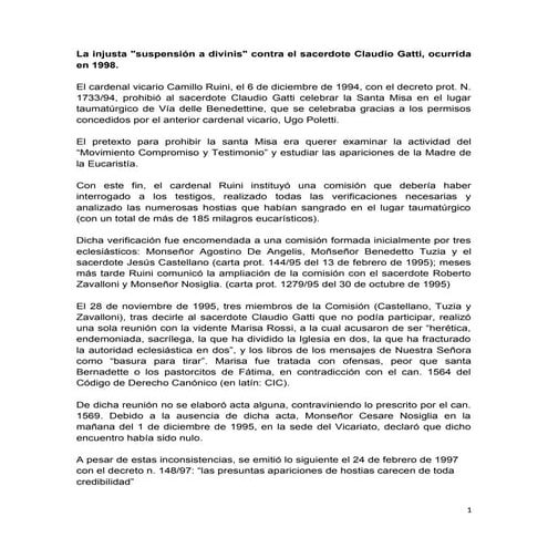 La injusta suspensión a divinis contra el sacerdote Claudio Gatti