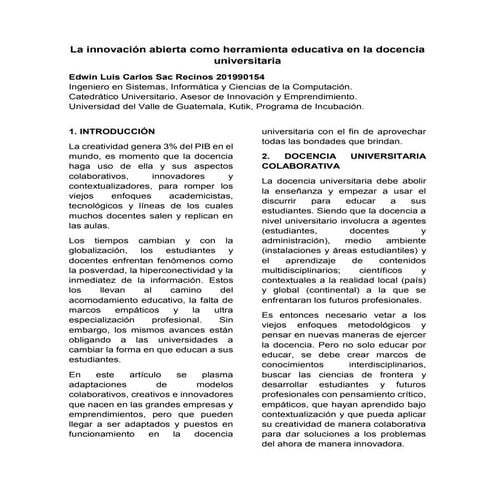 La innovación abierta como herramienta educativa en la docencia universitaria