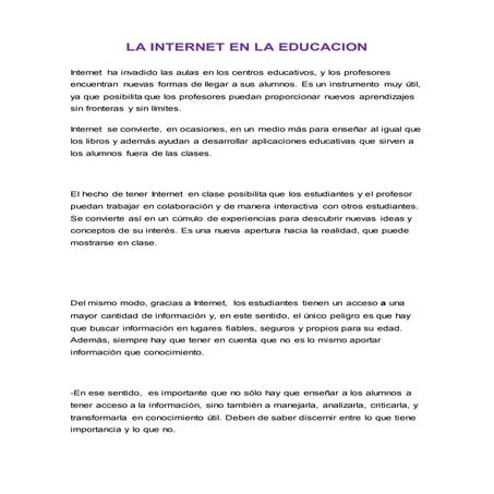 La internet en la educacion