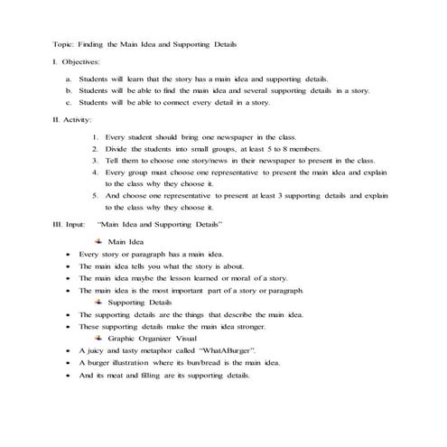 Finding the Main Idea and Supporting Details Lesson Plan