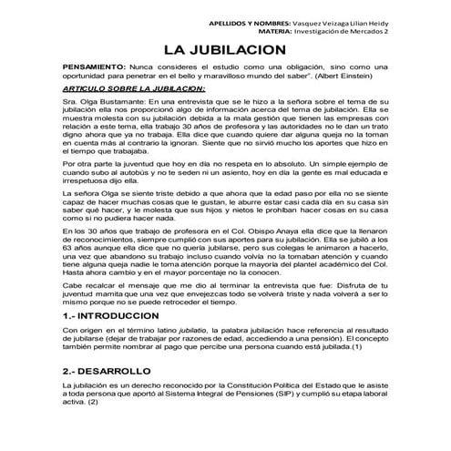 La jubilación por Heidy Vasquez Supervisado por: Ramiro Zapata