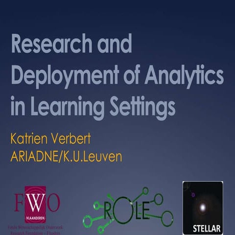 Research and Deployment of Analytics in Learning Settings