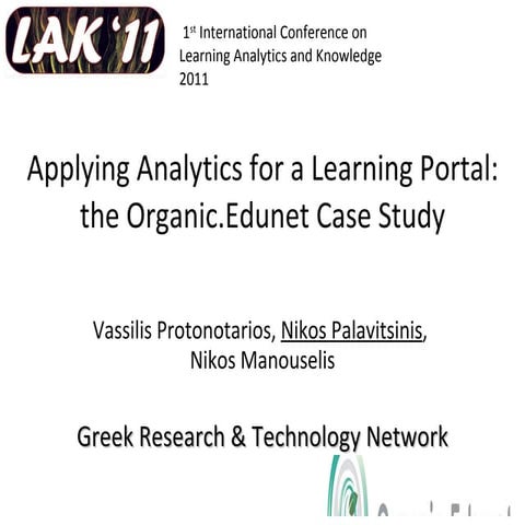 Applying Analytics for a Learning Portal (LAK 2011)
