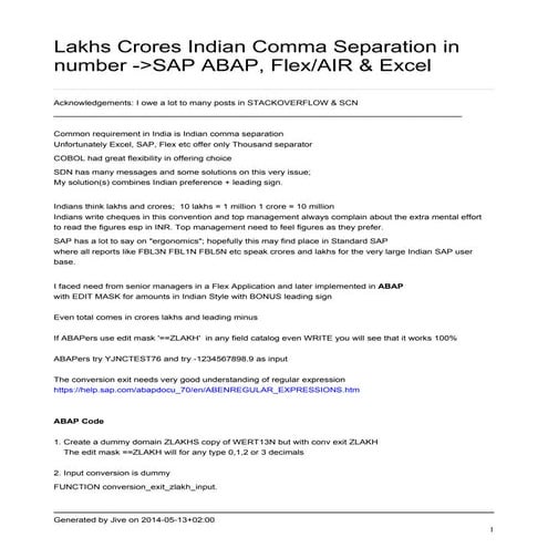 Lakhs crores indian comma separation in ABAP Flex Excel