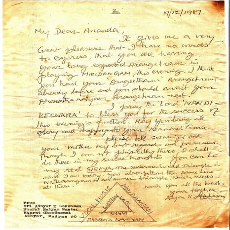 Blessings from Adayar K Lakshman sir for Ananda-1987 | PDF