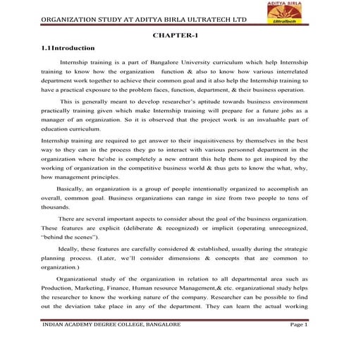  An Organisation study at ADITYA BIRLA ULTRATECH  LTD