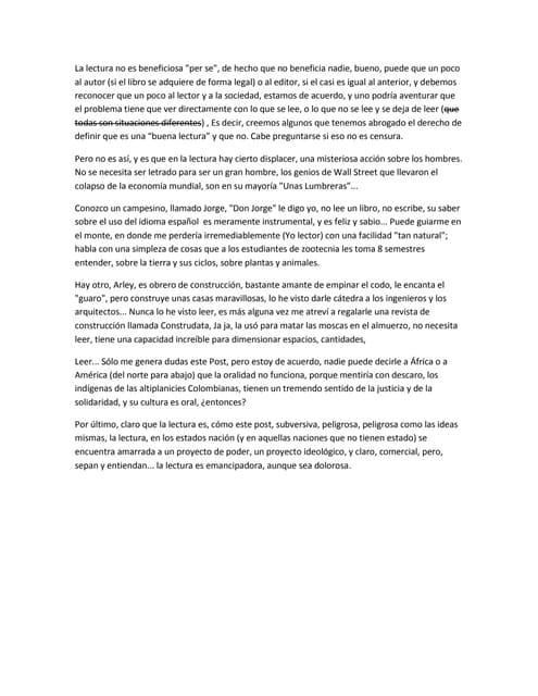 La lectura no es beneficiosa