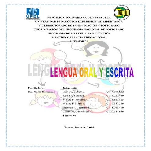 La lengua oral y la lengua escrit ainforme