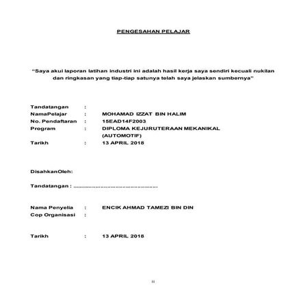 Laporan Akhir Latihan Industri