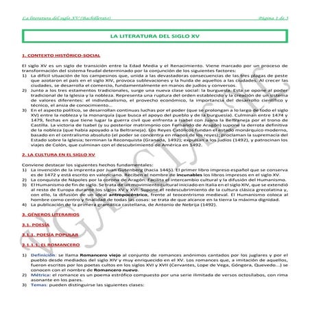 La literatura del siglo XV-Bachillerato