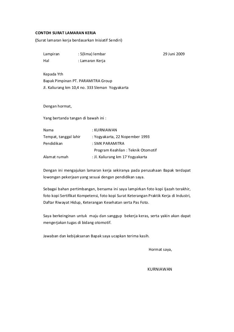 Contoh Surat Lamaran Kerja Contoh Surat Lamaran Kerja