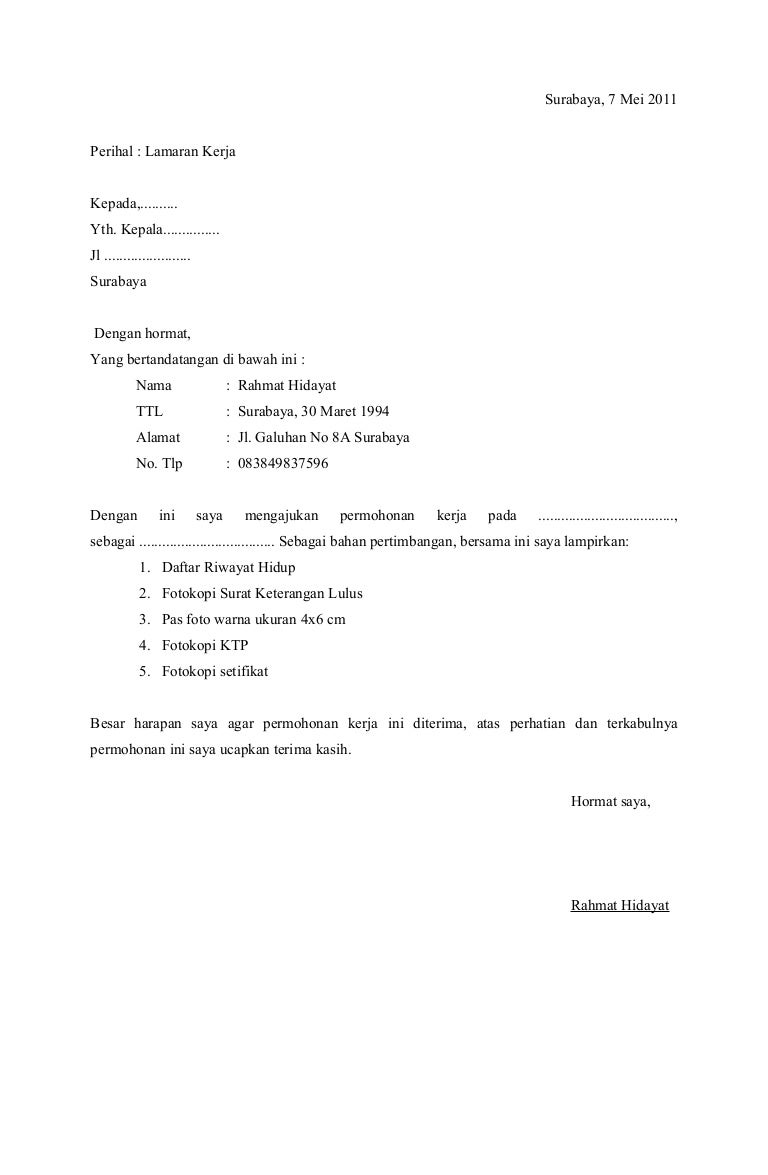 Contoh Surat Lamaran Pekerjaan
