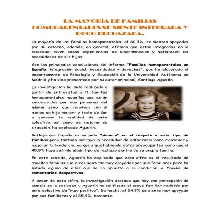 La mayoría de familias homoparentales se siente integrada y poco rechazada