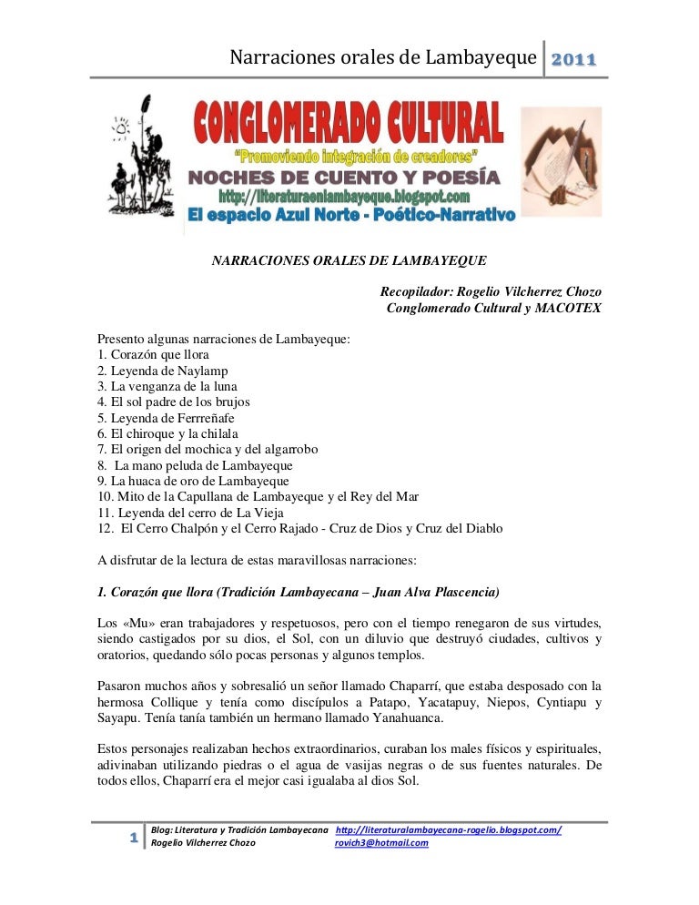 Doce narraciones orales de Lambayeque: mitos y leyendas