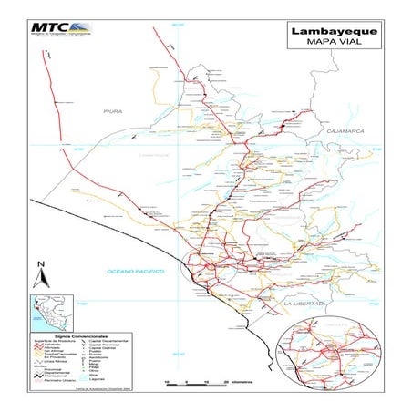 Mapa vial del departamento de Lambayeque
