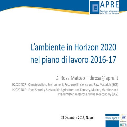 L’ambiente in Horizon 2020. Piano di lavoro SC5 16/17