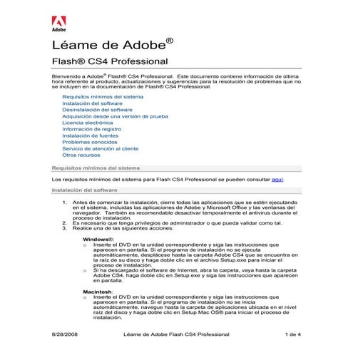 Adobe flash cs4 professional read me | PDF