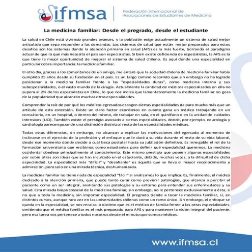 La medicina familiar, desde el pregrado, desde el estudiante