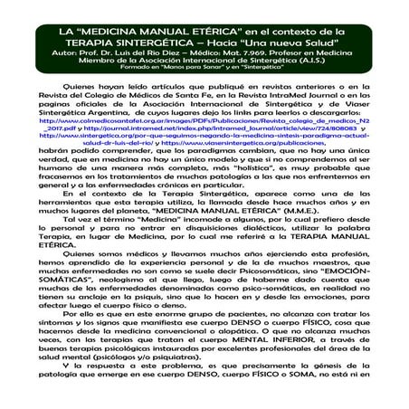 LA MEDICINA MANUAL ETÉRICA EN SINTERGÉTICA