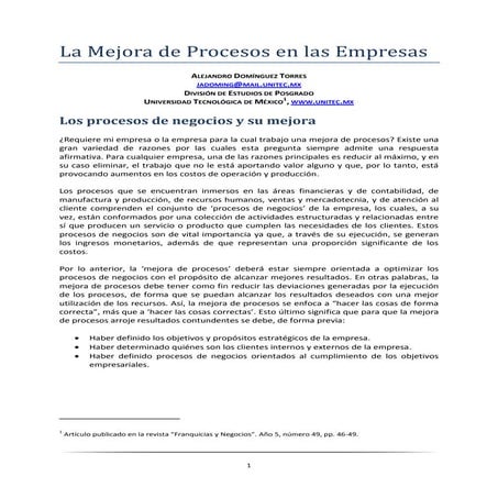 La mejora de procesos en las empresas