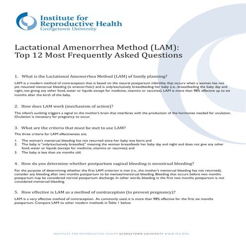 Lactational Amenorrhea Method (LAM) Top FAQs